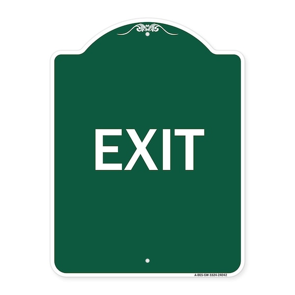 Designer Series Sign-Exit 1, Green & White Aluminum Architectural Sign, 18" H, 24" L, GW-1824-24042